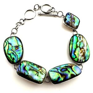 COLDWATER CREEK Sterling Silver Genuine Abalone Shell Organic Inlay Bracelet VTG